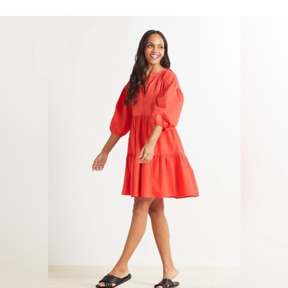 EVEREVE Sundry The Anywhere Babydoll Dress 3 Red Tiered Balloon Sleeves Cottage - Picture 2 of 11